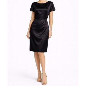 Tyler Boe Black Satin Sheath Elegant Cocktail Dress Short Sleeve Midi Size 6